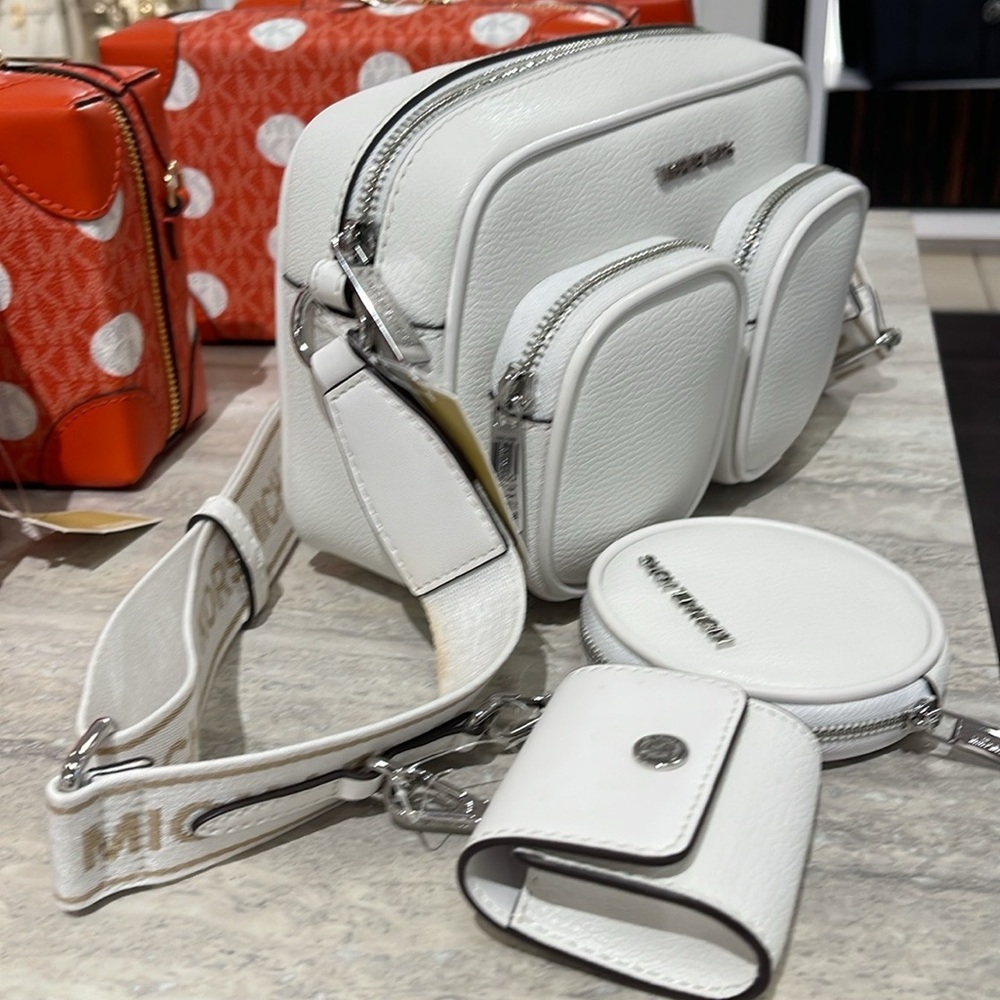 Michael Kors Jet Set Leather Medium Crossbody Bag with Case for Apple Airpods Pr - Picture 1 of 16